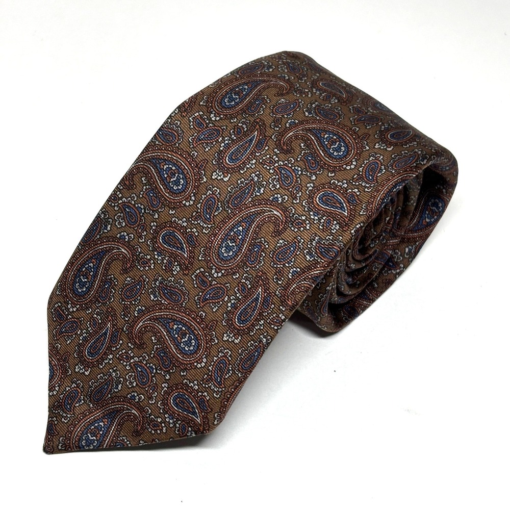 Ally St. George Necktie Mens OS Brown Paisley 100% Silk Classic Style Formal